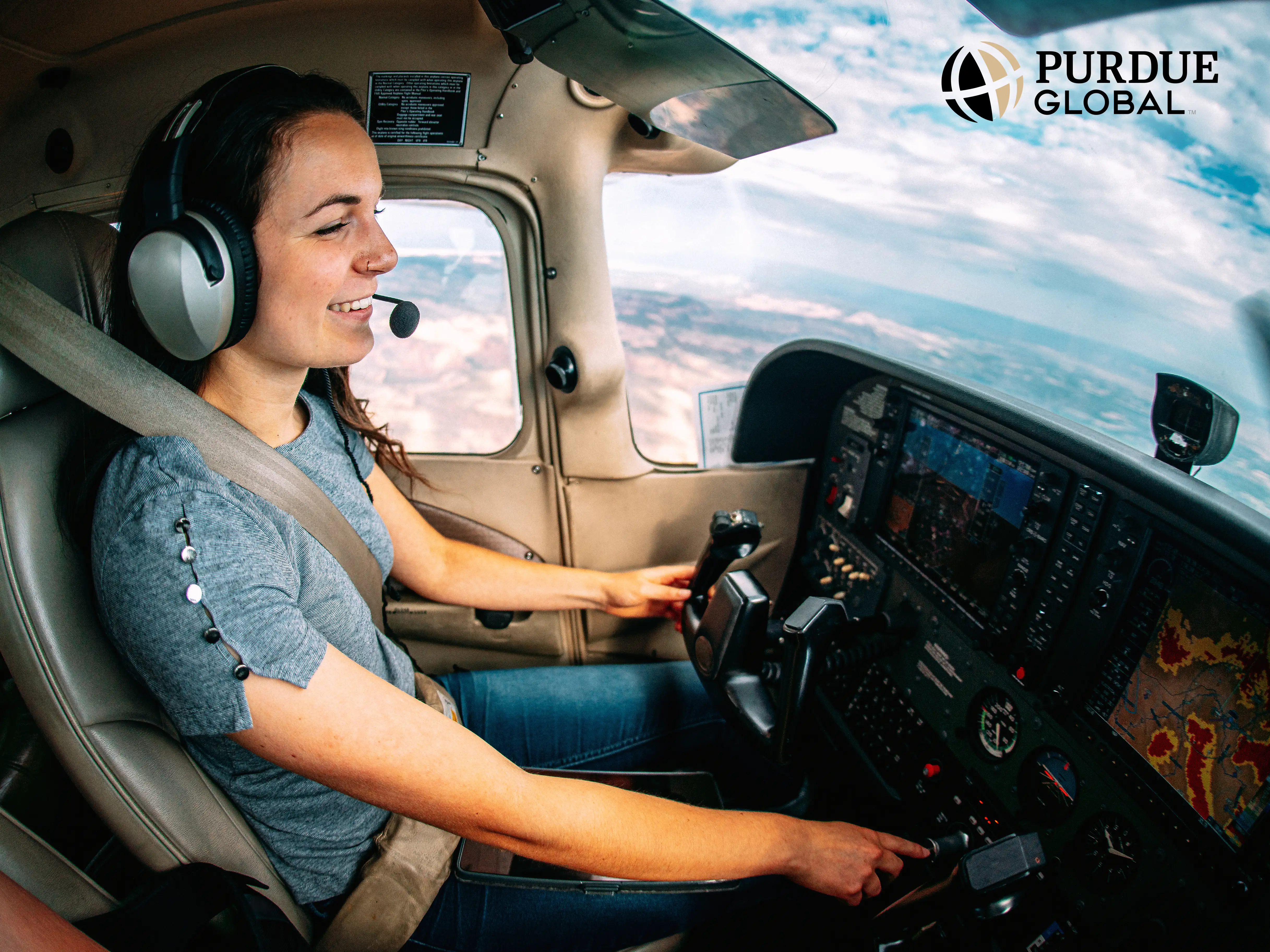 Pilot flying aircraft with glass cockpit